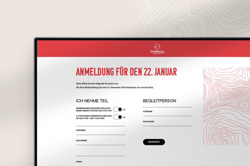 Para-Weltcup Feldberg Mockup Anmeldeseite Event Atelier Türke Mockup einer digitalen Anmeldeseite für den FIS Para Weltcup. Benutzerfreundliches Webdesign und visuelle Markenführung von Atelier Türke gestaltet.