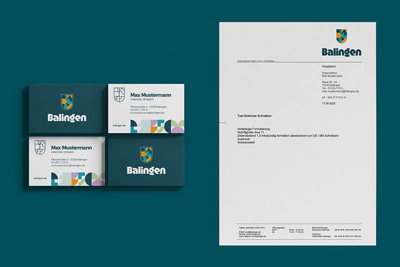 Balingen neues Design Geschäftsausstattung Atelier Türke Neue Geschäftsausstattung der Stadt Balingen mit Briefbogen und Visitenkarten im von Atelier Türke designten Corporate Design für eine konsistente und professionelle Markenkommunikation.
